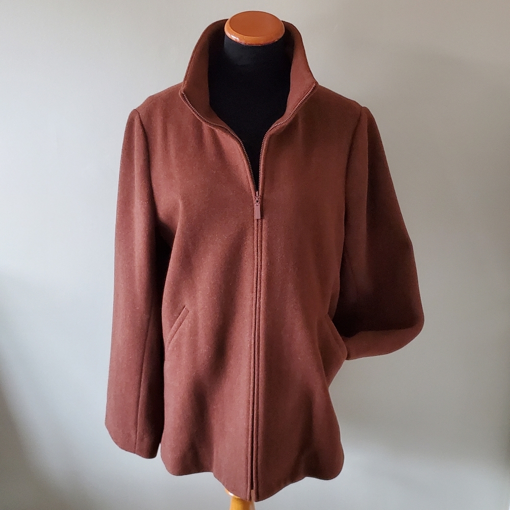 Eileen Fisher M Mocha 100% Wool  Minimalist Full Zip Coat